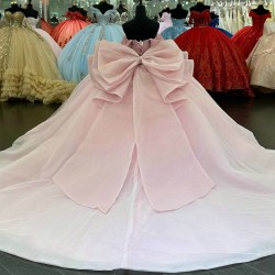 Corset Bodice Pearls Royal Pink Quinceanera Dresses With Bowtie