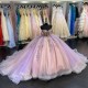 Corset Illusion Bodice Pink And Purple Quinceanera Dresses Plus Size