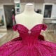 Crystal Rose Red Sequined Quinceanera Dresses Off The Shoulder Vestidos 15 De XV Anos