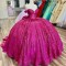 Crystal Rose Red Sequined Quinceanera Dresses Off The Shoulder Vestidos 15 De XV Anos