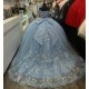 Crystal Sky Blue Quince Dresses Sweetheart Neck 15 Dress With Bow