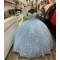 Crystal Sky Blue Quince Dresses Sweetheart Neck 15 Dress With Bow