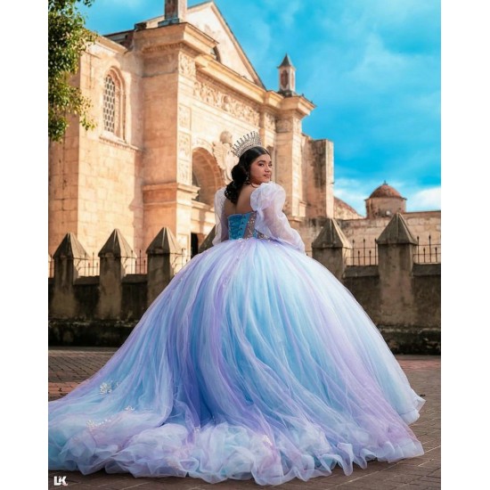 Detachable Aqua Quinceanera Dress Off Shoulder Vestidos De 15 Anos