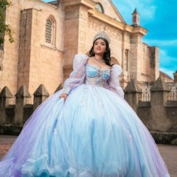 Detachable Aqua Quinceanera Dress Off Shoulder Vestidos De 15 Anos