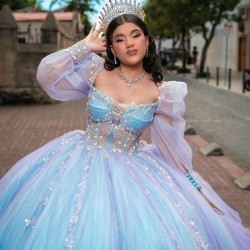 Detachable Aqua Quinceanera Dress Off Shoulder Vestidos De 15 Anos