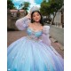 Detachable Aqua Quinceanera Dress Off Shoulder Vestidos De 15 Anos