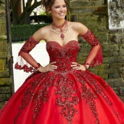 Detachable Red Quince Dresses Metallic Sequin 15 Dress Sweetheart Neck Ball Gown