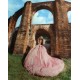 Detachable Sleeve Quinceanera Dress Pink Sequin Vestidos De 15 Anos With Bow