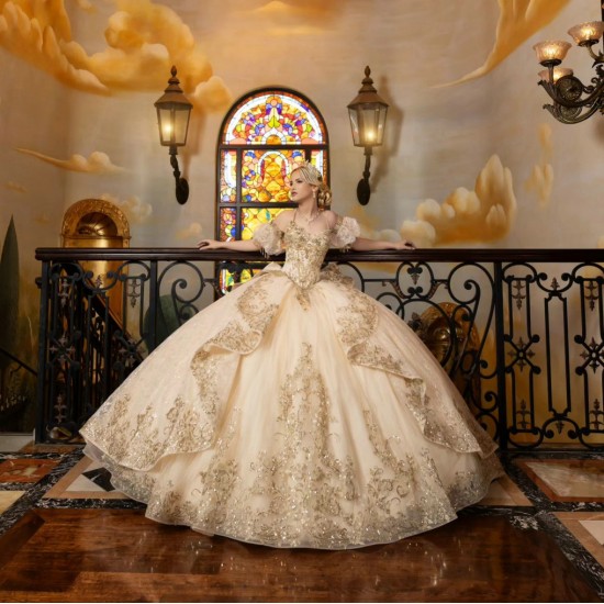 Detachable Sleeve Vestidos De 15 Anos Champagne Quinceanera Dress With Bow