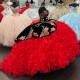 Embroidery Ruffled mexican Black and Red Charro Quinceanera Dresses