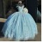 Floor Length Lace Light Sky Blue Quinceanera Dresses Customize