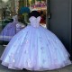 Floor Length Purple Blue Quinceanera Dresses With Detachable Sleeves