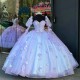 Floor Length Purple Blue Quinceanera Dresses With Detachable Sleeves