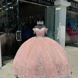 Fringe Sleeve Pink Quinceanera Dress Sweetheart 15 Dresses