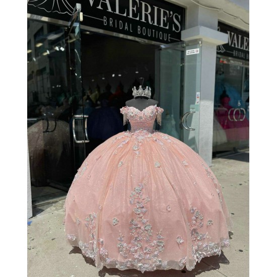 Fringe Sleeve Pink Quinceanera Dress Sweetheart 15 Dresses