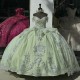 Fringe Sleeve Sage Green Quince Dresses 15 Dress Sweetheart Neck Ball Gown With Bow