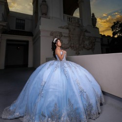 Girl Birthday Party Gown Sky Blue Quince Dress Sleeveless Sweet 15 Gowns