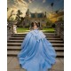 Girl Birthday Party Gown Sky Blue Quince Dress With Bow