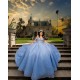 Girl Birthday Party Gown Sky Blue Quince Dress With Bow