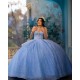 Girl Birthday Party Gown Sky Blue Quince Dress With Bow