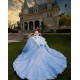 Girl Birthday Party Gown Sky Blue Quince Dress With Bow