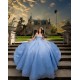 Girl Birthday Party Gown Sky Blue Quince Dress With Bow