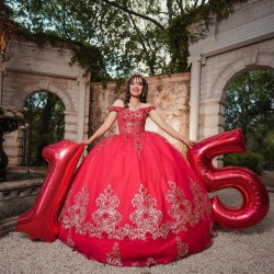 Girls Red Quince Dress Sweetheart Neck Sweet 16 Dresses