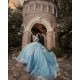 Girls Sky Blue Quince Dress Sweetheart Neck Sweet 16 Dresses With Bow