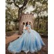 Girls Sky Blue Quince Dress Sweetheart Neck Sweet 16 Dresses With Bow