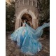 Girls Sky Blue Quince Dress Sweetheart Neck Sweet 16 Dresses With Bow