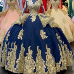 Gold and Royal Blue Quinceanera Dresses With Long Sleeves