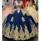 Gold and Royal Blue Quinceanera Dresses With Long Sleeves