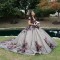 Gray Champagne Quinceanera Dresses Ball Gown Off Shoulder Puffy Sweet 16 Dress