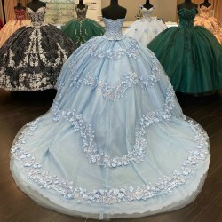 Lace Appliqued Off The Shoulder Quinceanera Dresses Sky Blue