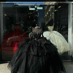 Layer Black Quinceanera Dresses Ball Gown V Neck Long Sleeve15 Dress With Bow