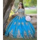 Long Sleeve Aqua Quinceanera Dress Scoop Neck 15 Dresses