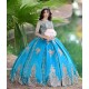 Long Sleeve Aqua Quinceanera Dress Scoop Neck 15 Dresses