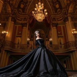 Long Sleeve Black Quinceanera Dresses Lace Appliques Square Collar 15 Dress