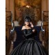 Long Sleeve Black Quinceanera Dresses Lace Appliques Square Collar 15 Dress