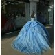 Long Sleeve Blue Quinceanera Dresses Sweetheart Ball Gown 15 Dress With Bow