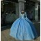 Long Sleeve Blue Quinceanera Dresses Sweetheart Ball Gown 15 Dress With Bow