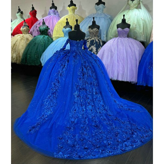 Long Sleeve Blue Quinceanera Dresses Sweetheart Neck 15 Dress