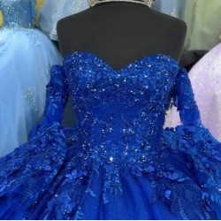 Long Sleeve Blue Quinceanera Dresses Sweetheart Neck 15 Dress