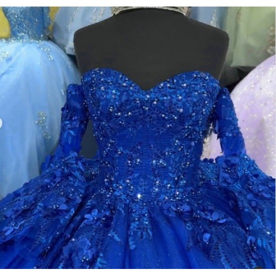 Long Sleeve Blue Quinceanera Dresses Sweetheart Neck 15 Dress