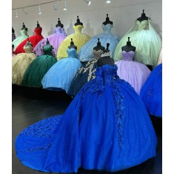 Long Sleeve Blue Quinceanera Dresses Sweetheart Neck 15 Dress