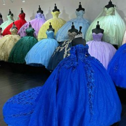 Long Sleeve Blue Quinceanera Dresses Sweetheart Neck 15 Dress