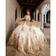 Long Sleeve Champagne Quince Dress Sweetheart Neck Vestidos De 15 Anos