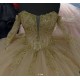 Long Sleeve Champagne Quince Dress V Neck Crystal Ball Gown 15 Dresses With Bow