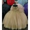 Long Sleeve Champagne Quince Dress V Neck Crystal Ball Gown 15 Dresses With Bow