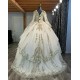 Long Sleeve Champagne Quince Dresses Sequin 15 Dress V Neck Ball Gown